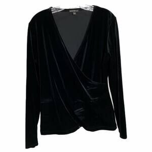 J.Crew Mercantile Women's Sz L Long Sleeve Blouse Black Velvet Stretch V-Neck